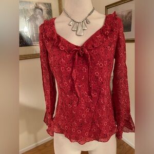 Loft like new lovely 100% silk red floral lined blouse size MP C:5042-5/20/26